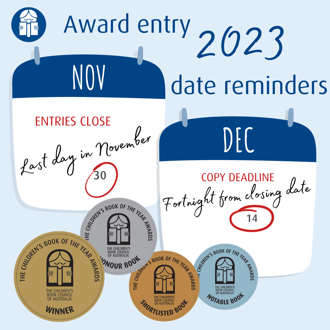 Text graphic that reads Award entry 2023 date reminders. There are two graphic blank calendar cards,  One says Nov and the other Dec. A date number is corcled on each card, 30 on the Nov card, and 14 on the Dec card.