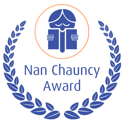 An award wreath around the words Nan Chauncy award
