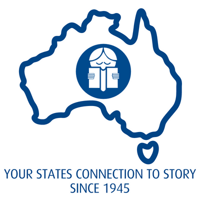 graphic outline of Australia with the CBCA logo in the centre and text that reads your state's connnection to story since 1945